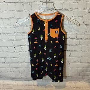 Rags to Raches Skeleton Tropical Pattern Shortie Romper